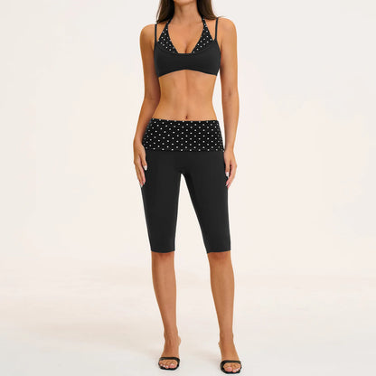 2PCS Stripes Fitness Suit Women's Tracksuits Polka Dot High Waist Workout Capri Pants Sports Set Female Yoga Sports Clothes