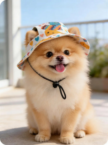 Adjustable Dog Hat Cute Print Cap for Puppies and Small Breeds, Pet Sun Protection Hat for Walking Outdoor Activities