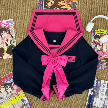 Japanese Dark College Style Rose Red Three Sailor Suit JK School Uniform,Slim Pleated Skirt Set for Campus Daily Graduation Wear