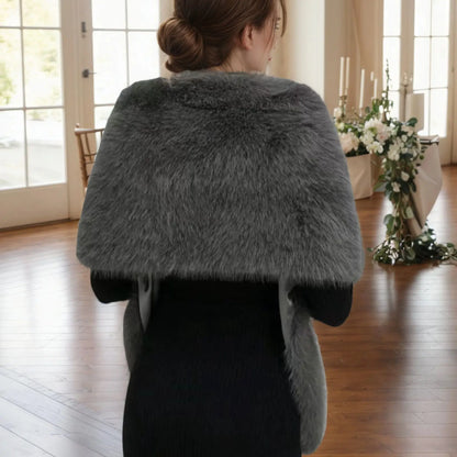A Handmade Polyester Faux Fox Fur Women's Fashion Shawl for Weddings, Parties, and Gatherings, a Warm and Stylish Accessory