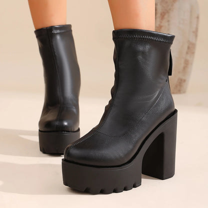 Women High Thick Sole Wide Heel Boots Designer Fashion Platform Boots Ladies High Quality Luxury Women Leather Boots Shoes
