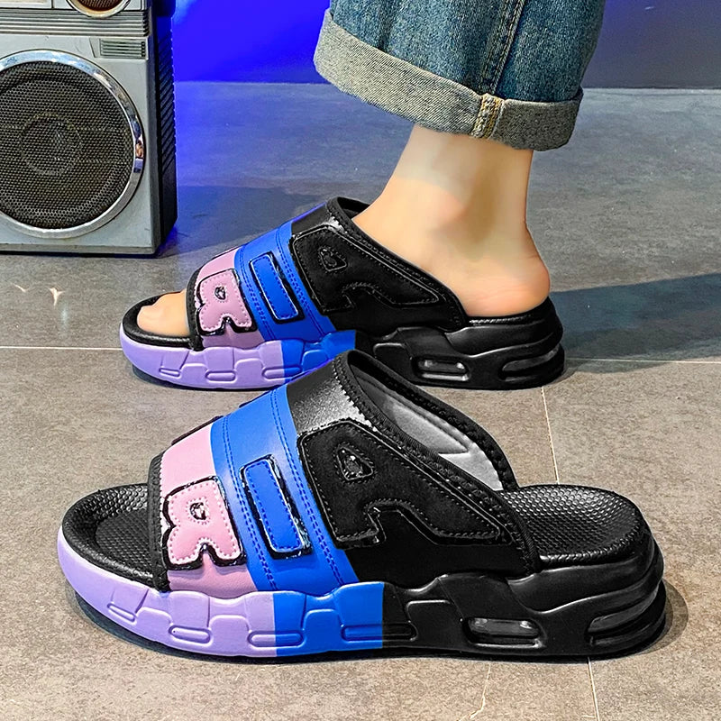 Summer Men Slippers Casual Sandals Platform Bubble Outdoor Beach Sandals Garden Shoes Male Comfortable Home Slides Loafers 39-47