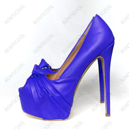 Ronticool New Fashion Women Platform Pumps Stiletto Heels Peep Toe Gorgeous Gold Party Shoes US Plus Size 5-20