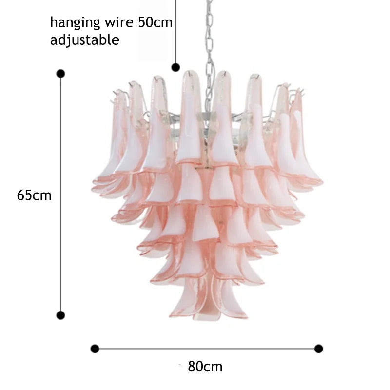 French Murano Petal Glass Chandelier Dining Table Living Room Antique Style Pink Petal Glass Pendant Chandelier Lights Bedroom