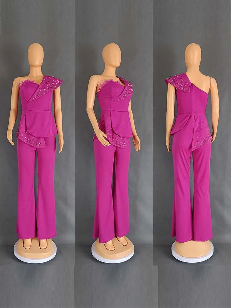 High Waist Strapless Jumpsuit Rivet Collar Lady Evening and Party Tube Top Jumpsuit for Women Elegant Sexy Birthday Jumpsuit