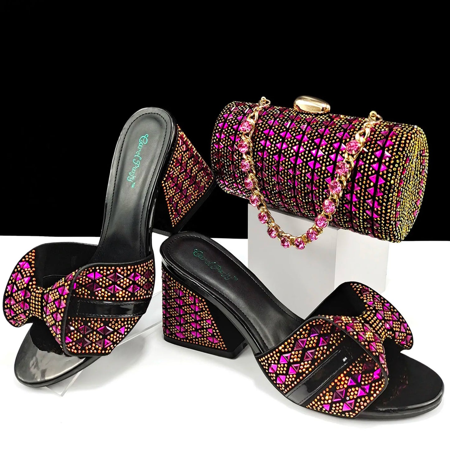 QSGFC Italian Style Women Banquet Shoes And Bag With Rhinestone Decoration Three-Dimensional Small Bag Match Women High Heel