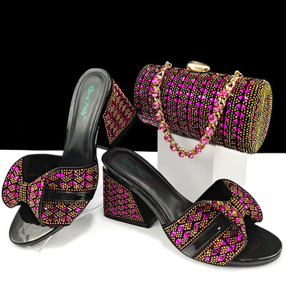 QSGFC Italian Style Women Banquet Shoes And Bag With Rhinestone Decoration Three-Dimensional Small Bag Match Women High Heel