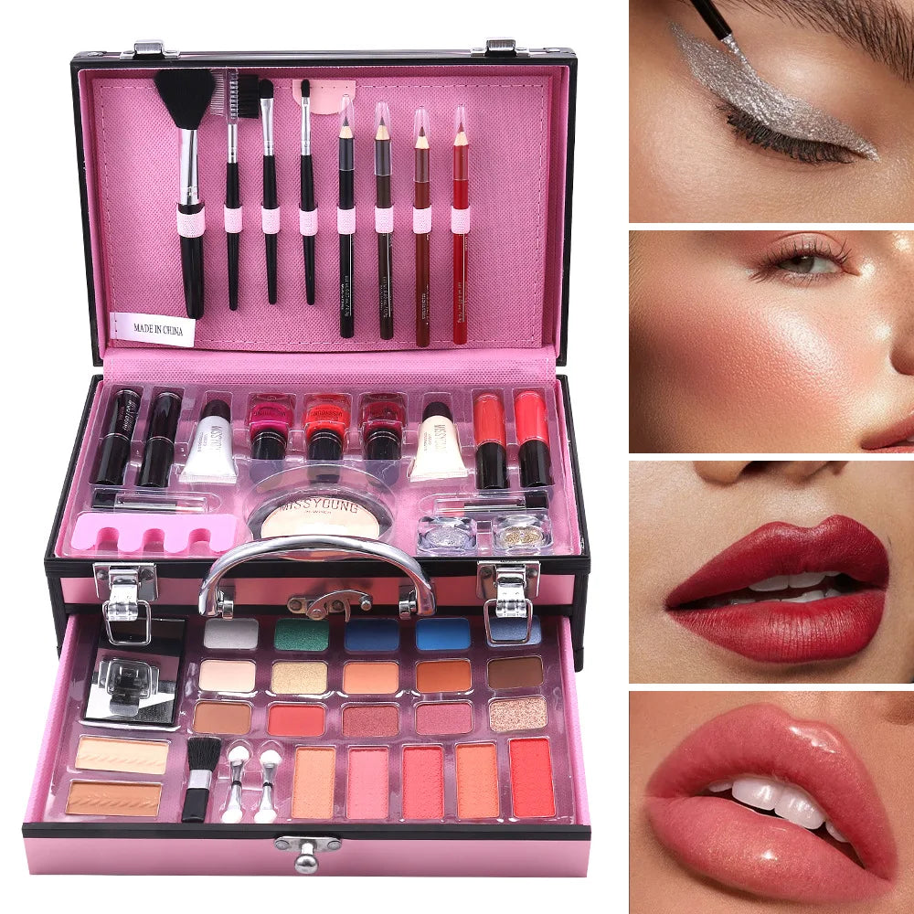 Professional Beginner Travel Portable Makeup Set Box Suitcase Kit Lipstick Brushes Nail Polish Set For Make up Eyeshadow Palette