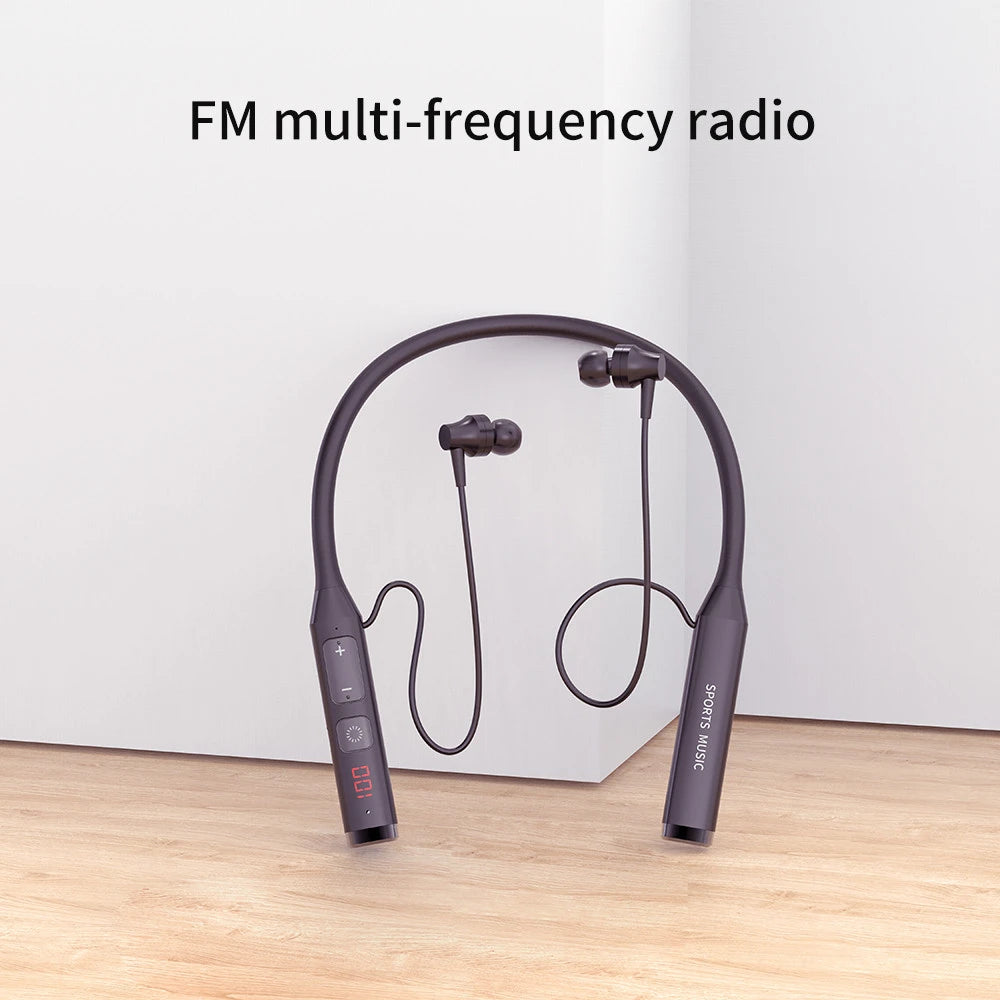 Bluetooth 5.0 Earphones Neckband Headsets Wireless Headphones HiFi Stereo Noise Reduction Earbuds Support BT TF Card FM Radio