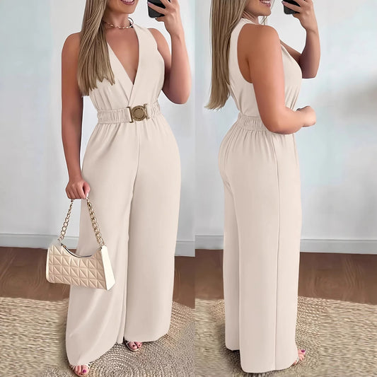 Jumpsuits women 2026 rompers Spring/Summer Deep V-neck sleeveless sexy jumpsuit wide-leg slim fashion jumpsuits women's clothing