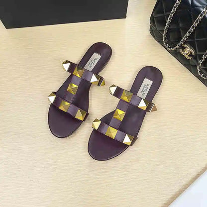 Women's Heels Sandals Gladiator Summer Luxury Brand Designer Rivets Open Toe Slipper Slingbacks Comfortable Ladies Shoes Women