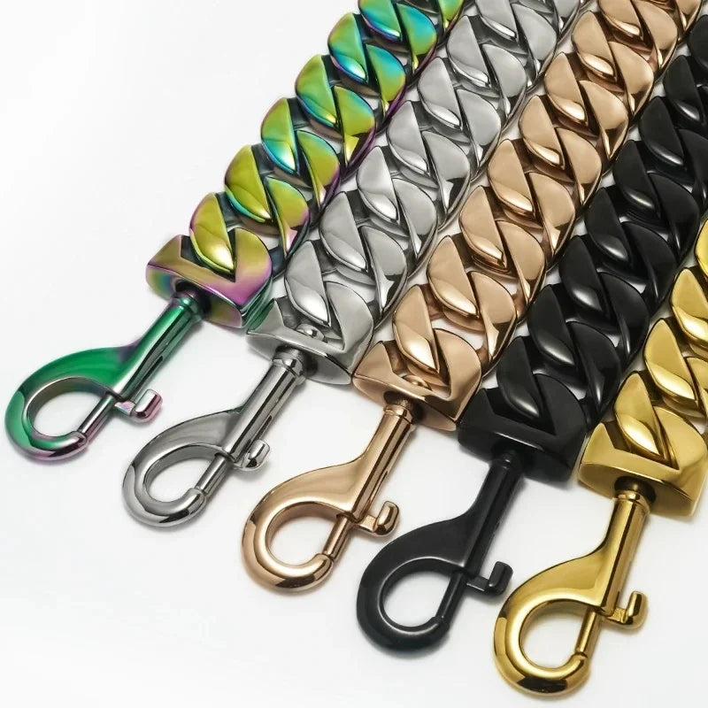 Traction Solid Super Strong Gold Collar Stainles Steel Dog Leash Pet Lead Chain 32mm 19mm Bulldog Pitbull Large Dog Collar Leash