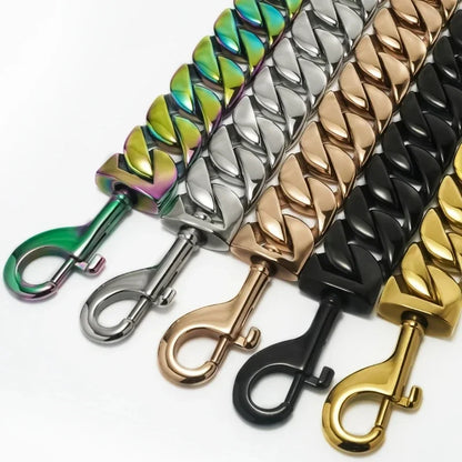 Traction Solid Super Strong Gold Collar Stainles Steel Dog Leash Pet Lead Chain 32mm 19mm Bulldog Pitbull Large Dog Collar Leash