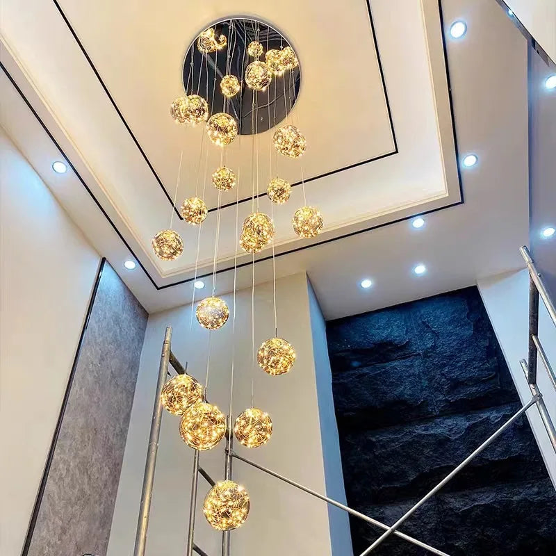Starry Sky Staircase Lamp Long Chandelier Nordic Design Duplex Corridor Light Luxury Creative Pendant Lights Apartment Hall
