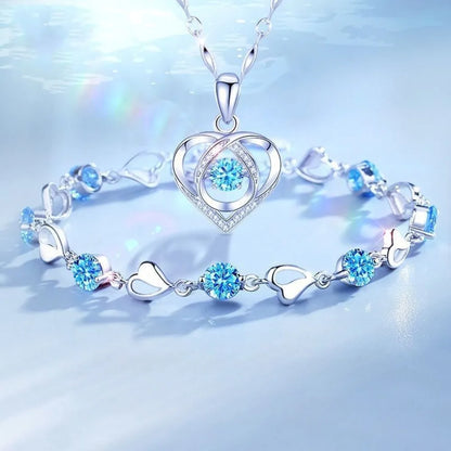 925 Sterling Silver Heart Shaped Necklace Bracelet Set for Women Vintage Korean Crystal Bracelets High Quality Set Party Jewelry