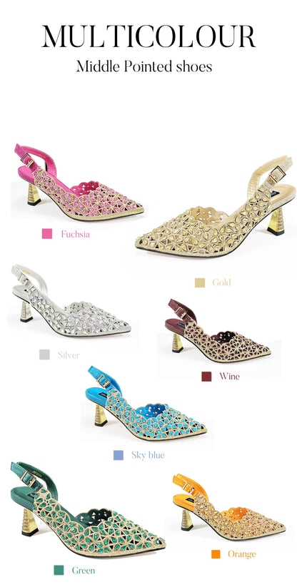 QSGFC Italian Design Rhinestone-encrusted Sex Ladies Shoes And Special Bag High Heels And Heart Shape Gold Mini Bag