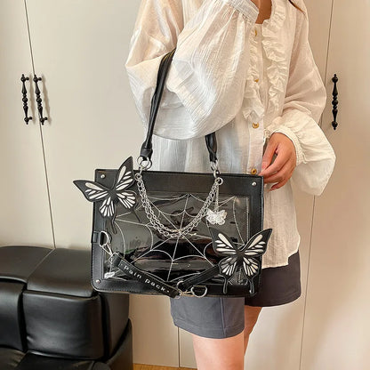 Sweet Y2k Lolita Butterfly Chain Shoulder Bags Trendy Gothic Harajuku Ita Bag Japanese Chic Women Transparent Handbags Crossbody