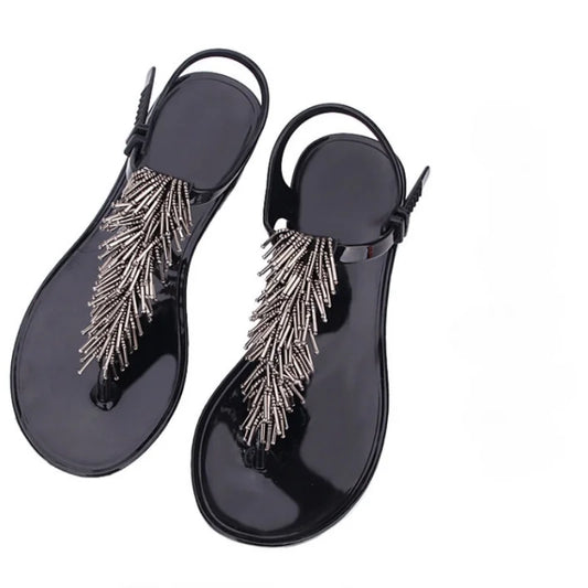 Women's Shoes Flip-flops Sandals for Woman Black Footwear Plastic with Low Heels Summer 2025 Crystal Pvc Wholesale Luxury Sale H