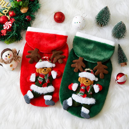 Christmas Dog Clothes Autumn and Winter Flannel Cats Dogs Hoodies Pet Clothes for Small Medium Dogs Christmas Dog Cat Costume