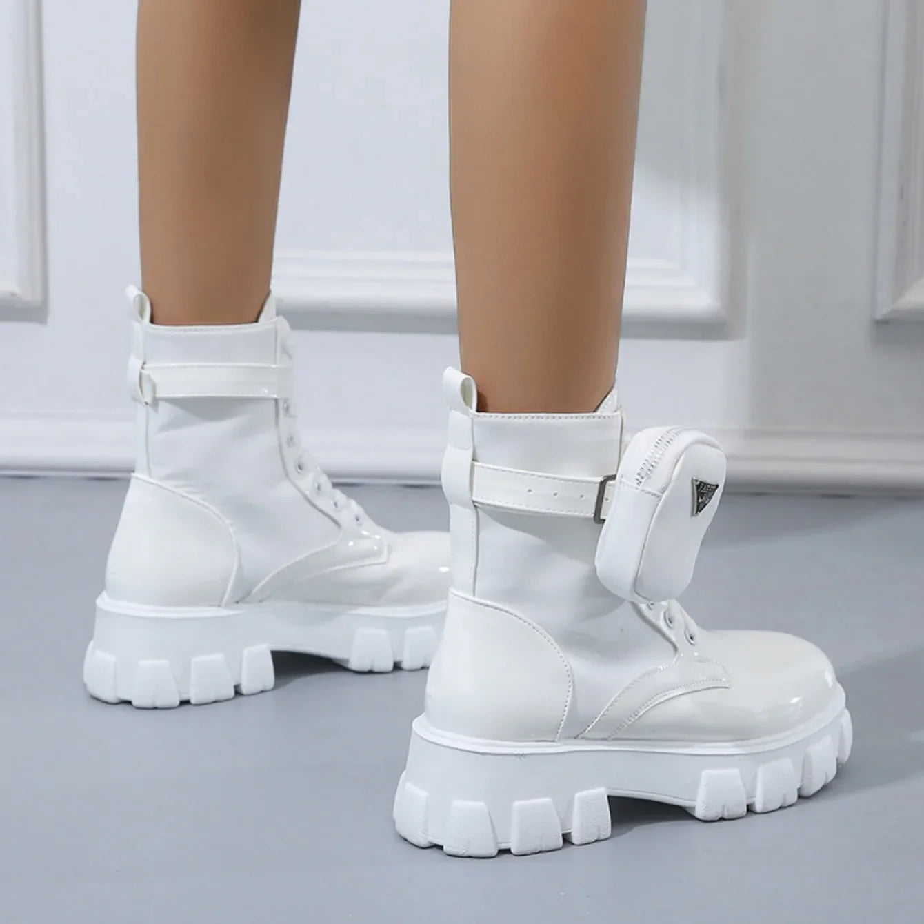 Platform New Women Boots Motorcycle Shoes Woman Leather Minimalist Classic Punk Female Goth Shoes Casual Boots Women Mary Jane