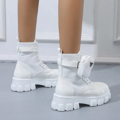 Platform New Women Boots Motorcycle Shoes Woman Leather Minimalist Classic Punk Female Goth Shoes Casual Boots Women Mary Jane