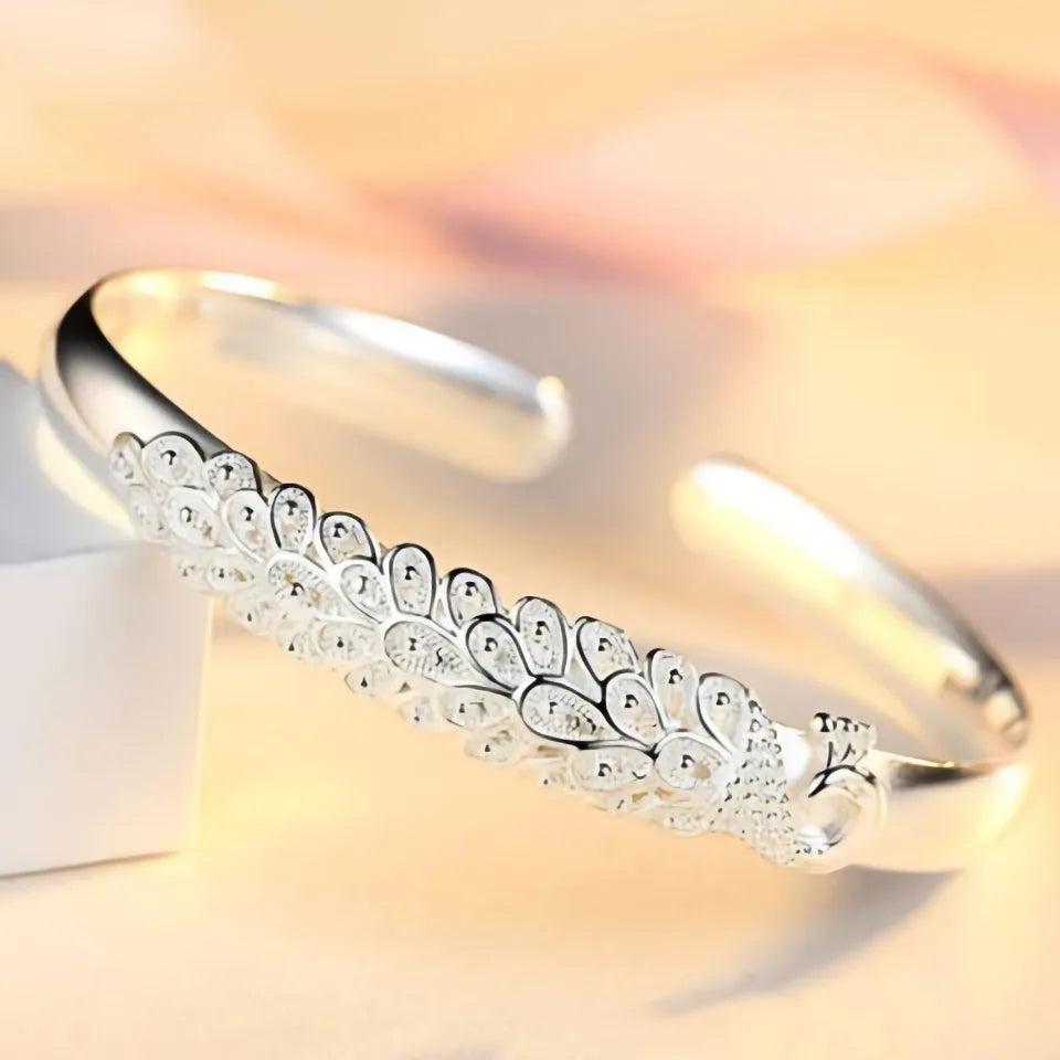 New sterling silver elegant Peacock opening screen bracelet Bangles for women fashion party wedding jewelry gift