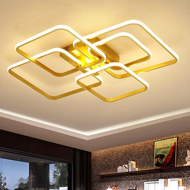 Modern Square LED Ceiling Chandelier with Remote Control Dimmable Light Fixture for Living Room Bedroom Dining Home Decor Lamp