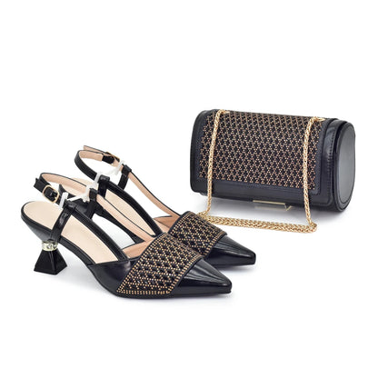 Shoe and Bags for Women Nigeria Party Women Nigerian Italian Shoes and Bags Set with Rhinestone Elegant Woman Heeled Pumps