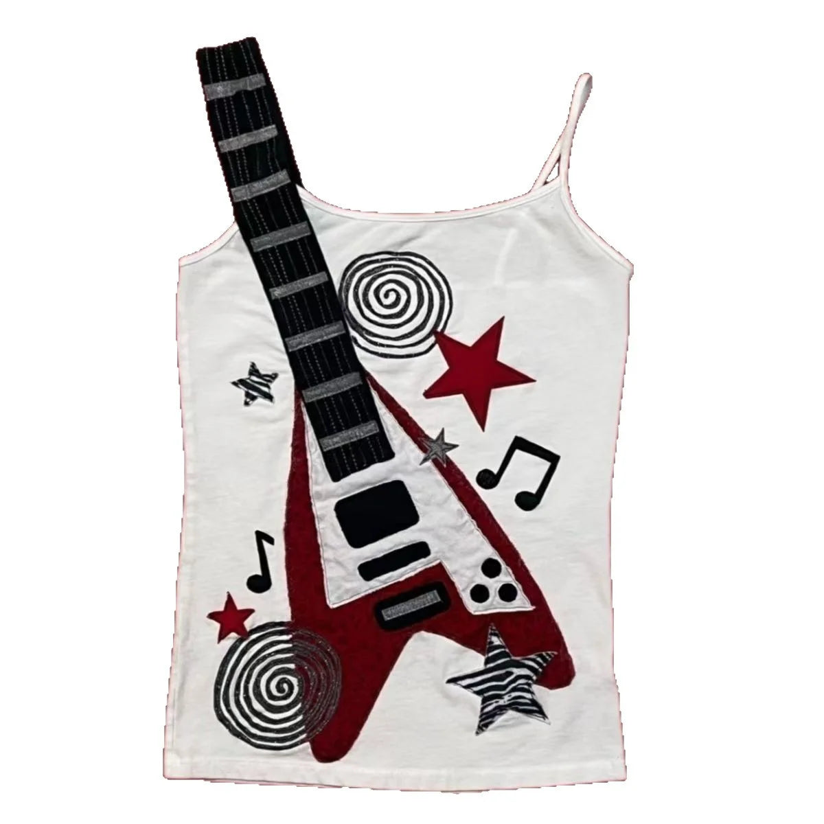 Women's Y2K Punk Sling Vest Retro Electric Guitar Star Print Sleeveless Camisole Indie Rock Street Casual Tank Top