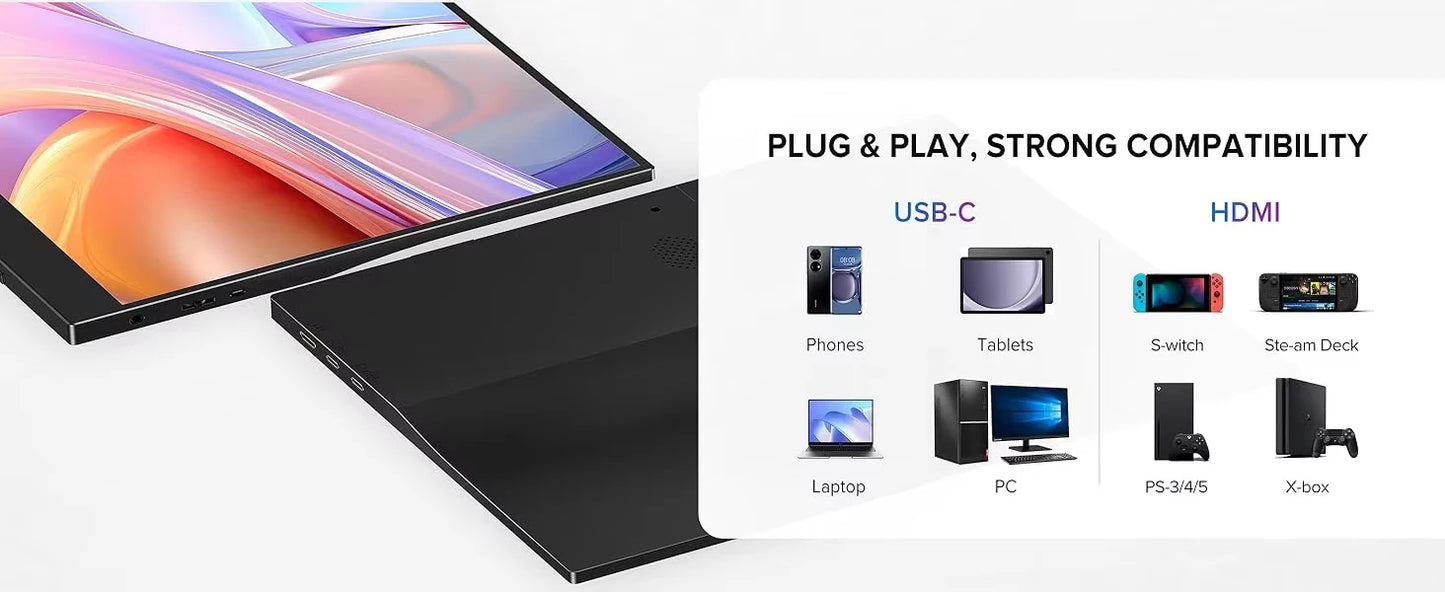 AHXJKA 15.6”Portable Monitors Game Screen HD Computer Expand  Laptop Second Display Speaker For XBox PS4/5 Switch With Speaker