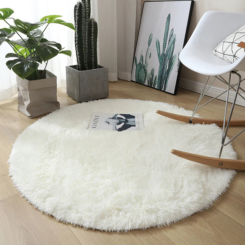 New Fluffy Wool Rug Living Room Carpets Faux Fur Round Mat Kids Room Long Plush Rugs Home Bedroom Decor Shaggy Carpet