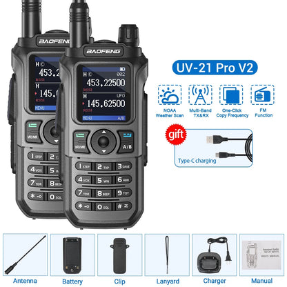 2PCS Baofeng UV-21 Pro Walkie Talkie Multi Band Wireless Copy Frequency Long Range 999CH AM High Power UV 5R K6 5RH Ham Radio