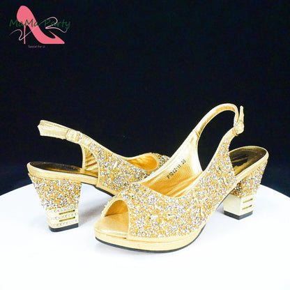 2025 Fashion Style Nigerian Ladies Lovely Shoes and Bag to Match Set in Gold Color Specials Pumps for Dress