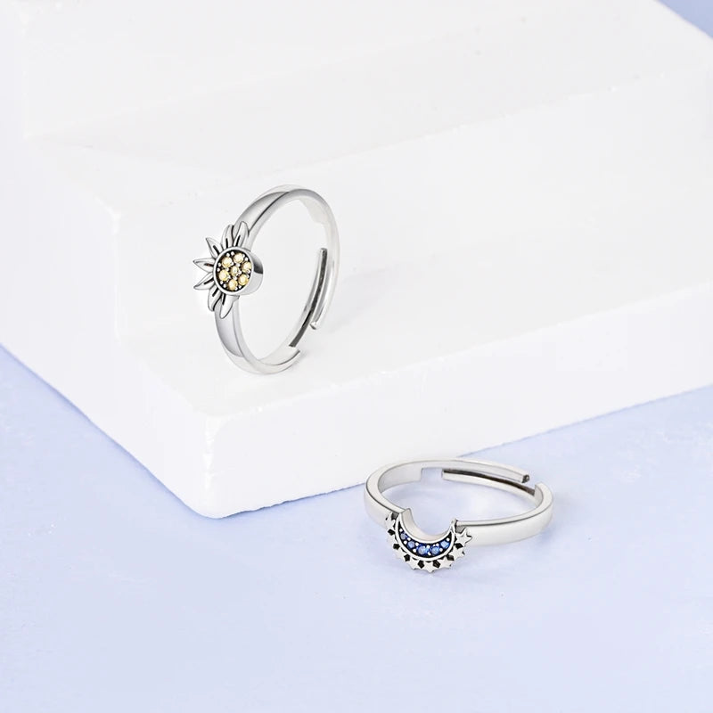 Rings Hot Sales 925 Sterling Silver Love Heart Sun Moon Star Iris Adjustable Rings For Women Wedding Birthday Party Jewelry Gift