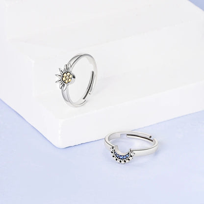 Rings Hot Sales 925 Sterling Silver Love Heart Sun Moon Star Iris Adjustable Rings For Women Wedding Birthday Party Jewelry Gift