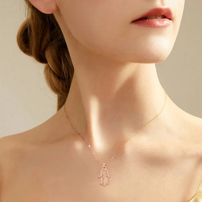 EWYA Hamsa Hand Full 0.9mm Moissanite Pendant Necklace for Woman Men 925 Silver Pass Diamond Test Hip Hop Fine Neck Jewelry Gift