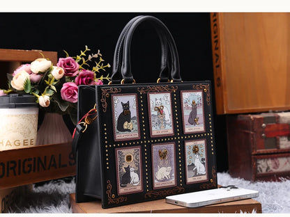 Vintage and Luxury Designer Bag with Delicate Embroidery Cat Printing Women Popular and Fashionable Tote Bag with Large Capacity
