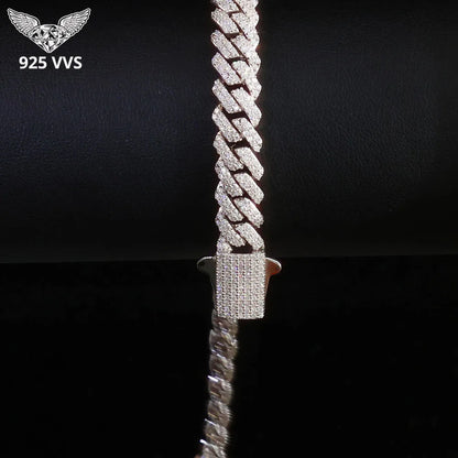 925 Silver VVS Cuban Link Chain Iced Out 1/2 Row S925 Sterling Silver Moissanite Necklace Bracelet for Men Women Gift