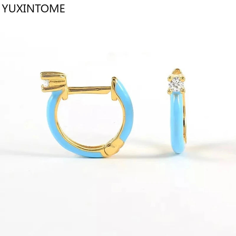 925 Sterling Silver Needle Light Blue Zircon Stud Earrings for Women Fashion Blue Enamel Pendant Earrings Luxury Jewelry Gifts