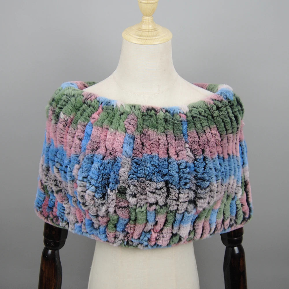 Hot Sale Women Real Rex Rabbit Fur Shawl Natural Real Knitted Real Rex Rabbit Fur Poncho Scarf Autumn Winter Rabbit Fur Pashmina