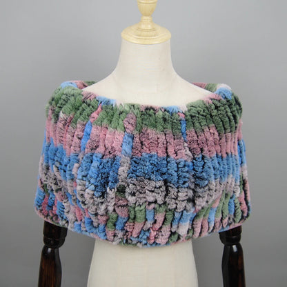 Hot Sale Women Real Rex Rabbit Fur Shawl Natural Real Knitted Real Rex Rabbit Fur Poncho Scarf Autumn Winter Rabbit Fur Pashmina