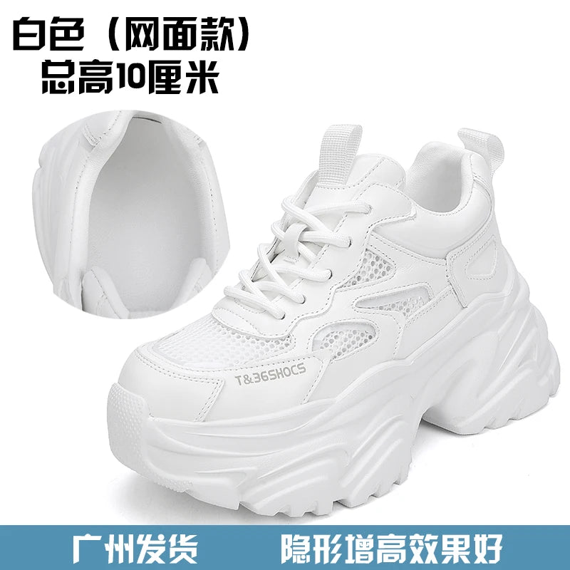 ZJR 14cm Chunky Sneakers for Women Super Increasing Women Shoe High Quality Real Leather Shoes Lightweight Platform Shoes 8-14cm