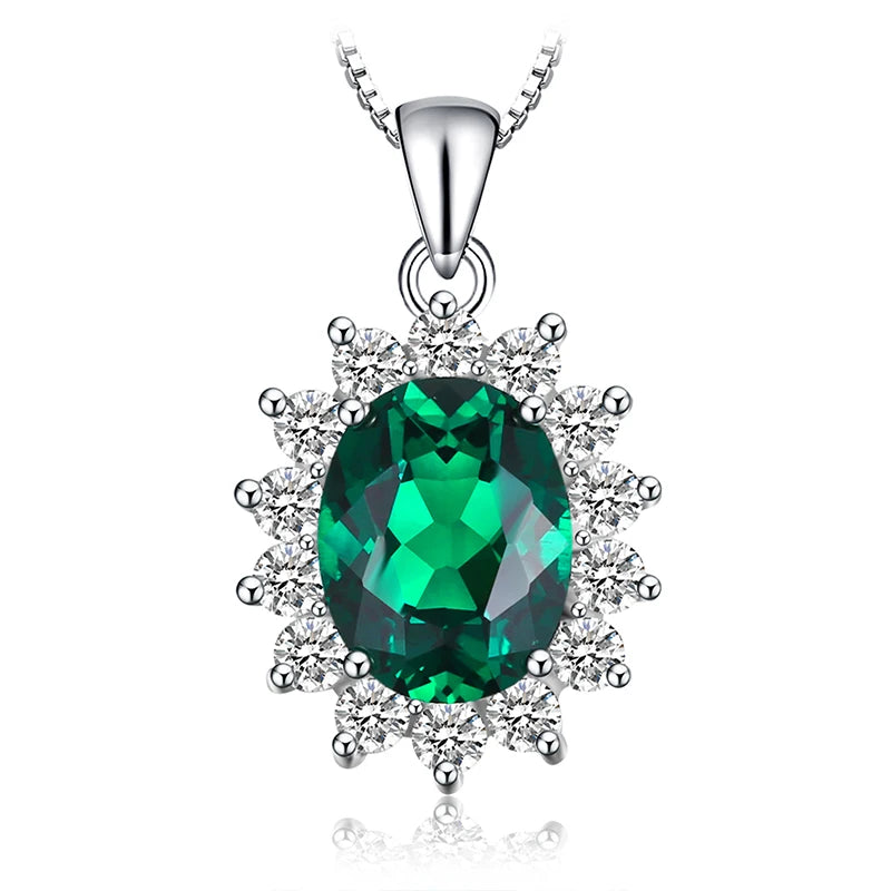JewelryPalace Princess Diana Created Blue Sapphire Ruby Simulated Emerald 925 Sterling Silver Pendant Necklace for WomenNo Chain