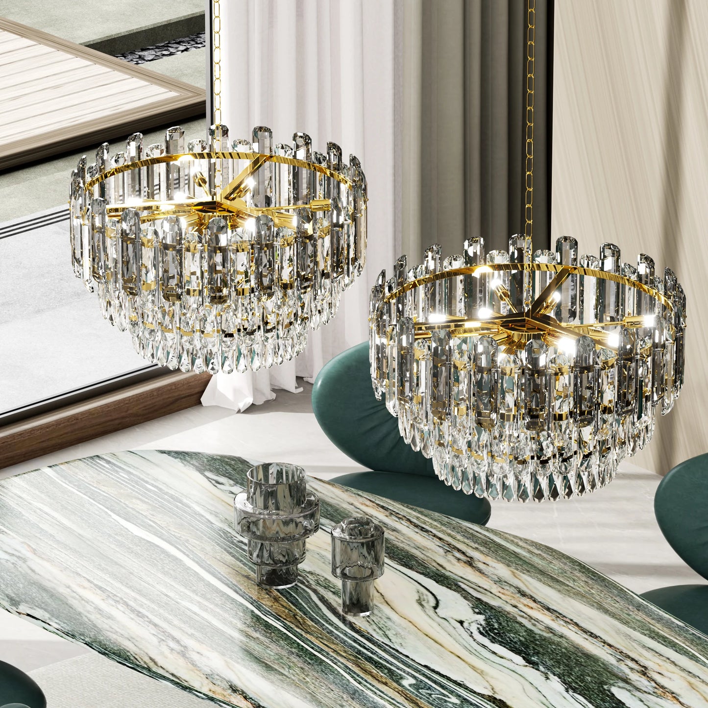 Modern K9 Crystal Chandelier Round Ceiling Fixtures Pendant Lights Living Room Bedroom