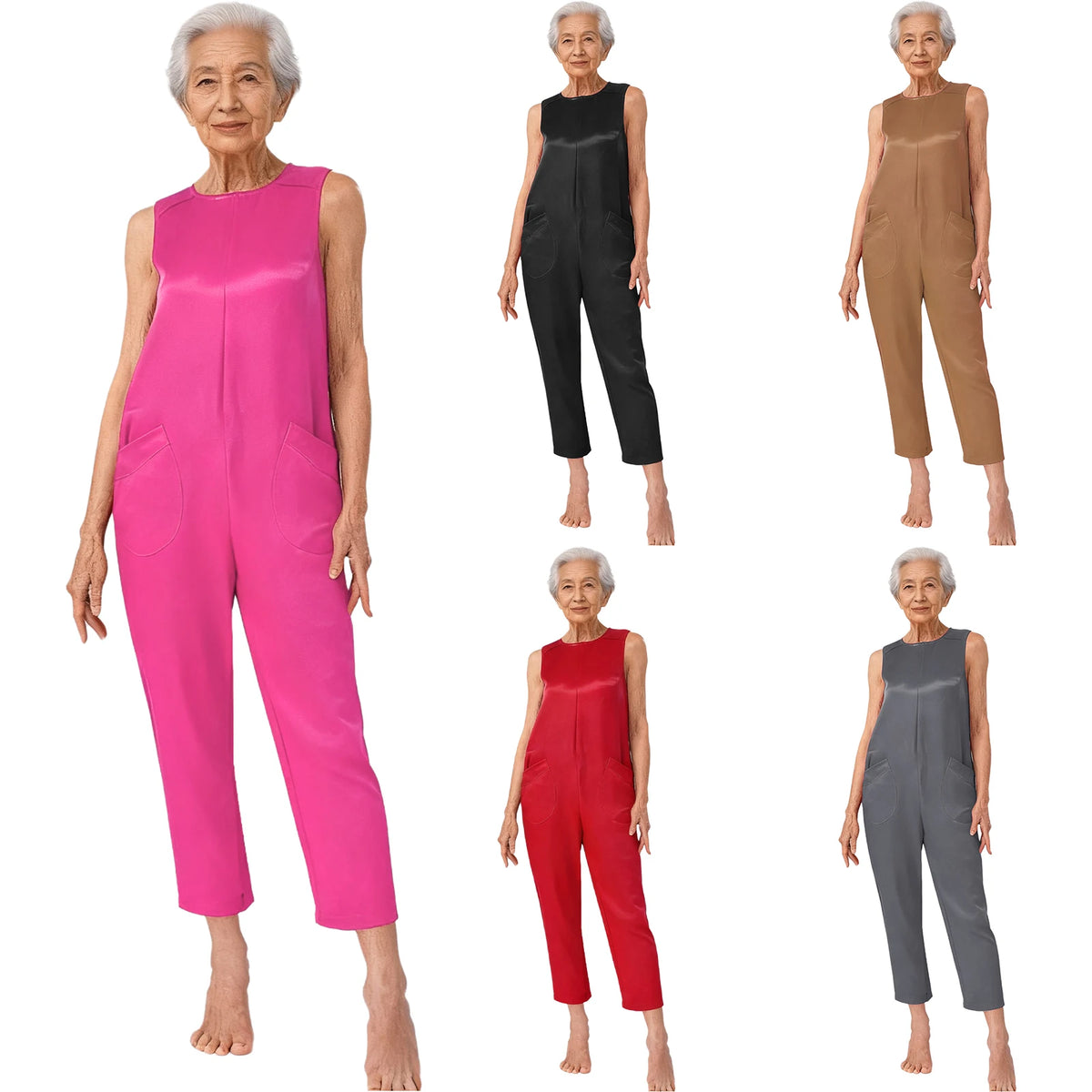 Women Elderly Alzheimer Special Needs Adaptive Jumpsuit Back Zipper Anti-Strip Pockets Rompers Daily Wear Homewear Sleepwear