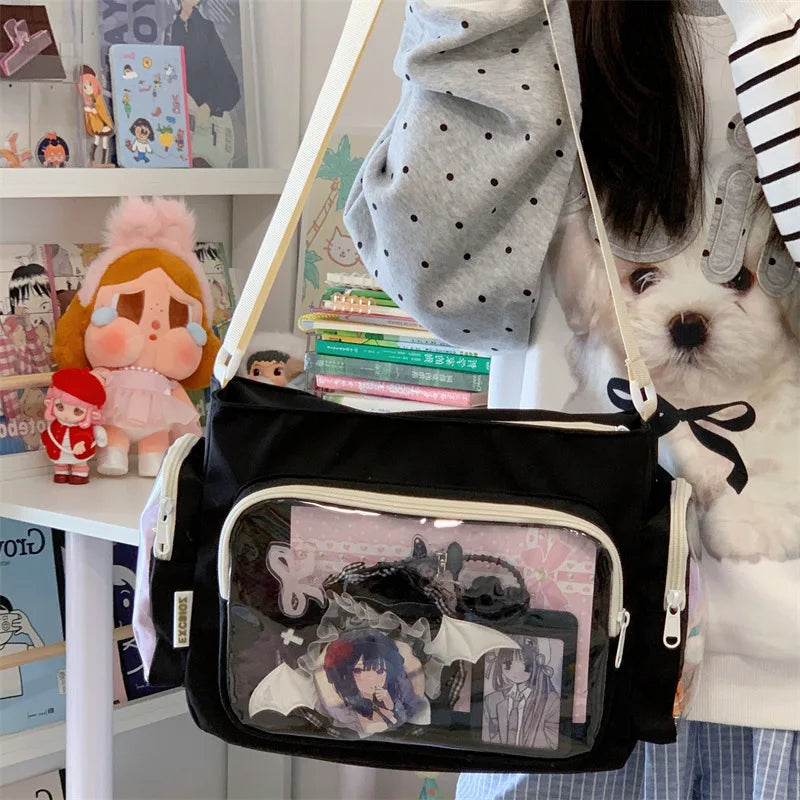 Trendy Transparent Crossbody Bag for Girls Large Capacity Shoulder Bags Fashionable School Style Texture and Versatile Ita Bag
