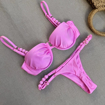 Push Up Bikinis Sexy Women Swimsuit 2025 Female Swimwear Bandeau Biquini Thong Triangle Swimming Suits Halter Bodysuit Beachwear