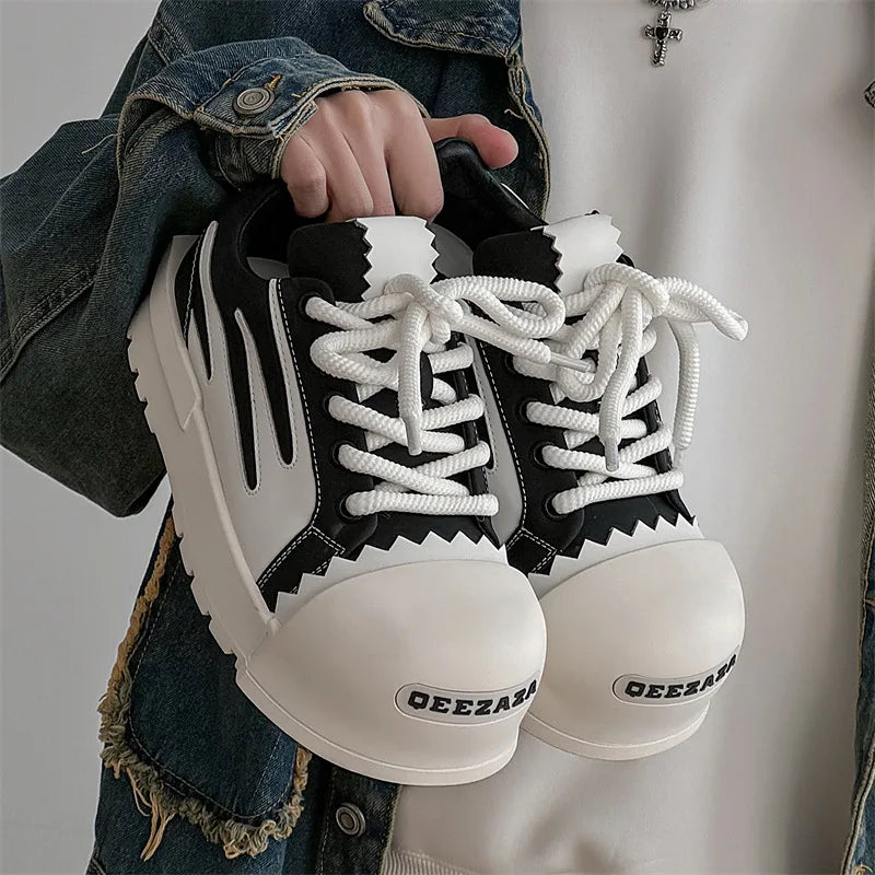 Women Men Sneakers Low-top Big-head Canvas Thick-soled Heightening Versatile Unisex Leisure Trendy Shoes Men Chunky Trainers