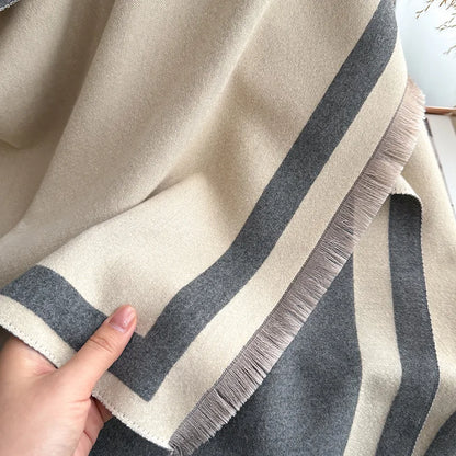Women's Reversible Two-Tone Scarf, Plush Soft Winter Shawl & Neck Warmer, Double Sided Elegant Fall Wrap