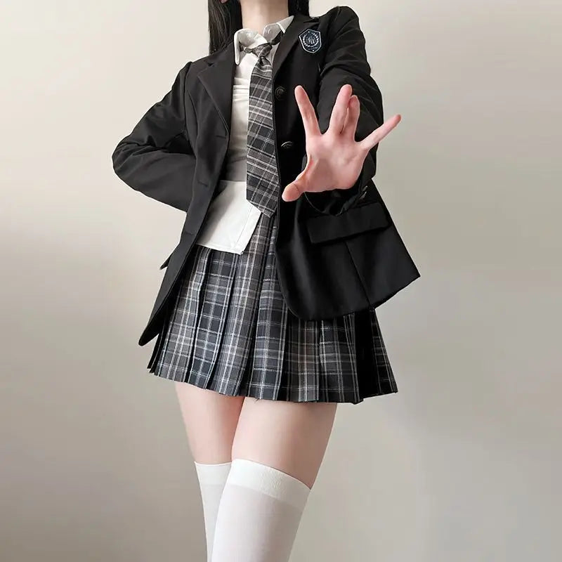 Japan  Korea AUTUMN JK Japanese School Uniform Jacket Girls Multicolor Graduation Outfit Academy Sexy Pleated Skirt Tie Set